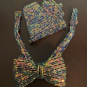 Multicolor Sequin Pocket Square and Bow Tie Set